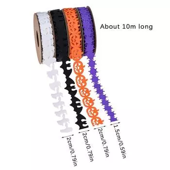 10 м тисненая лента на Хэллоуин, призрачная тыква, летучая мышь, паук, полиэфирная лента для декора вечеринки в честь Хэллоуина, поделки, подарочная упаковка, материал чёрный
