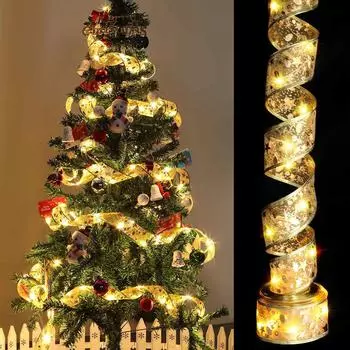 10-метровая лента для рождественской елки на батарейках со 100 светодиодными лампочками(Теплый свет)