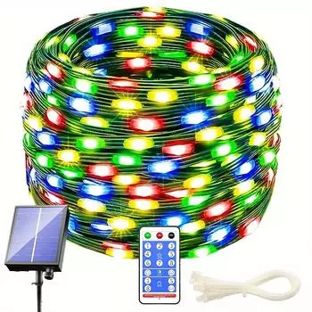10-метровые солнечные рождественские огни, уличные рождественские огни, зеленый шнур, водонепроницаемые сказочные огни для рождественского украшения дома и двора