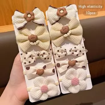 10 Милых Повязок для Волос с Бантами и Цветами, Корейская Версия, Кожаные, Прочные, Подходят для Ежедневного Использования, Аксессуары для Волос