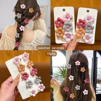 10 Милых Разноцветных Случайных Заколок для Волос в Виде Цветков для Повседневного Использования Аксессуары для Волос Size fits all