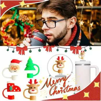 10 мм 3D рождественский чехол для соломинки силиконовый чехол для соломинки 10 мм 0,4 дюйма пыленепроницаемые многоразовые крышки для соломинок One Size