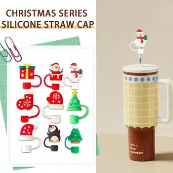 10 мм 3D рождественский чехол для соломинки силиконовый чехол для соломинки 10 мм 0,4 дюйма пыленепроницаемые многоразовые крышки для соломинок One Size