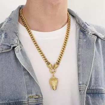 10 мм кубинская цепочка с подвеской в форме волка, ожерелье из нержавеющей стали, модные ювелирные изделия 65cm