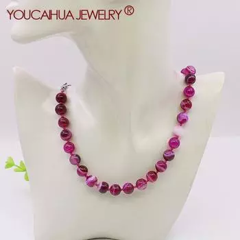 10 мм натуральный фиолетовый агат, бусины, ожерелье/серьги, полосатый драгоценный камень, оникс, 18 дюймов, классическая пуговица, гладкий и прозрачный камень, подарки для женщин 45cm фиолетовый