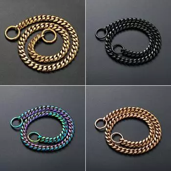 10 мм Нержавеющая сталь Золотая цепь для собак Удавка Цепочка Роскошный ошейник для больших собак Кубинское ожерелье Скользящий ошейник для дрессировки собак для питбуля 12inch-30cm чёрный