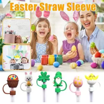10 мм силиконовый пасхальный яичный соломенный колпачок для Stanley Cup Bunny Cup Rabbit многоразовая пылезащитная соломинка Ac C8B6 B-1pcs