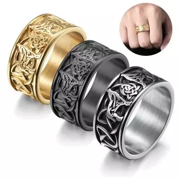 10 мм Винтаж Викинг Кельтский Узел Воин Волк Кольца Для Мужчин Ретро Панк Волк Тотем Кольцо Из Нержавеющей Стали Хип-Хоп Рок Байкерские Ювелирные Изделия 7