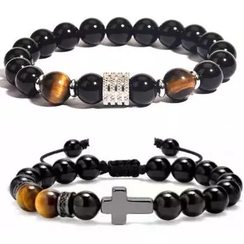 10 мм Возрождение Модная серия Ручная Цепочка Нержавеющая Сталь Тигровый Глаз Камень Плетение Регулируемый Браслет Украшения Подарок 10MM