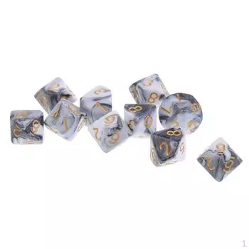 10 многогранников D10 для настольных игр 16mm_Purple Red