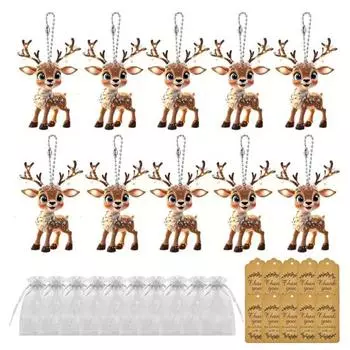 10 Наборов Рождественские Сувениры Милые Олени Акриловые Подвесные Украшения с Бирками Благодарности и Подарочными Пакетами Рождественские Сувениры Подарки для Украшения Вечеринки A