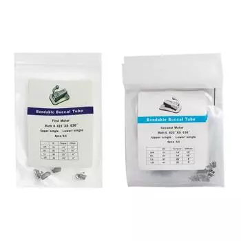 10 наборов стоматологических ортодонтических буккальных трубок для первого/второго моляра Рота 0,022, склеиваемые серебряный