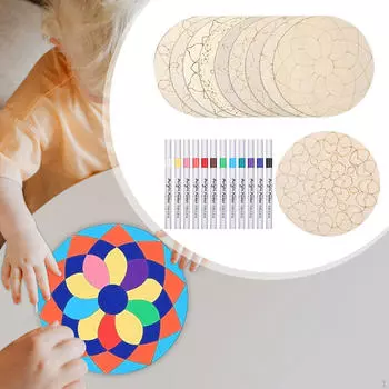 10 необработанных круглых деревянных вырезок с 12 цветными маркерами, деревянные бирки, пустые детали для