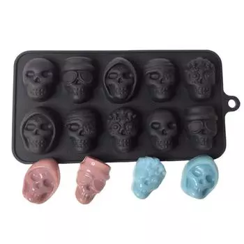 10 отверстий Череп кубик льда силиконовая форма Хэллоуин креативная многоразовая DIY конфеты виски шоколад мыло форма кухонные принадлежности чёрный