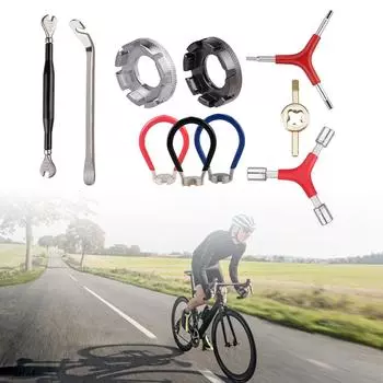 Набор инструментов для спиц велосипеда из 10 штук, включая гаечный ключ для спиц велосипеда, двусторонний гаечный ключ для спиц, торцевой ключ с рукояткой