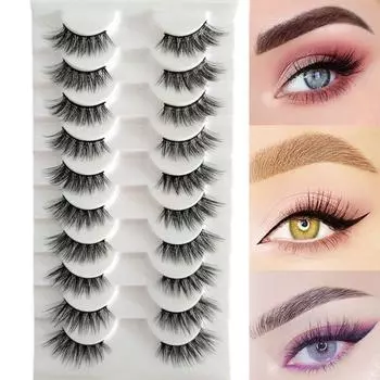 10 Pairs Cat Eye False Lashes Eye Tail Lengthening Natural Fluffy Lashes Stage Makeup Style 1