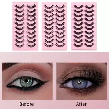 10 пар накладных ресниц без остатков D-образной формы с 3D-эффектом, женские накладные ресницы ручной работы для красоты 4