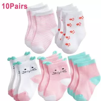 10 Pairs/Lot Kids Soft Cotton Socks Boy Girl Baby Infant Fashion Stripe Warm For Autumn Winter 0-8 Years Children Cartoon Socks 0-1 Years Old