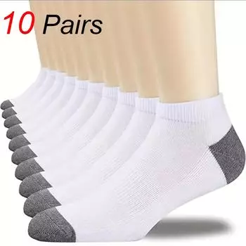 10 Pairs Men Ankle Socks Classic Fashionable Black White And Gray Color Matching Comfortable Breathable Sweat Absorbing Socks One Size