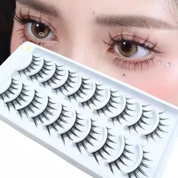 10 Pairs Of False Eyelashes, Thick And Fluffy, Can Be Reused. Cat False Eyelash Makeup Tool Naturally Grows 3D False Eyelashes