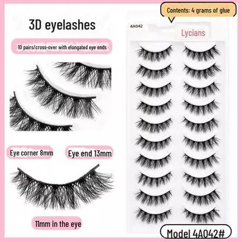 10 пар 4A042#3D многослойные черные стержневые тайские накладные ресницы для легкого, небрежного, перекрестного европейского и американского сценического макияжа