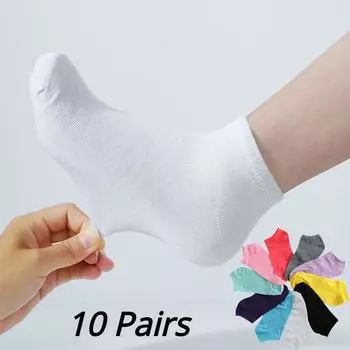 10 пар дышащих носков, однотонные носки, удобные хлопковые носки высокого качества с низким вырезом One size