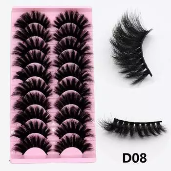 10 пар густых пушистых 3D накладных ресниц для ежедневного макияжа, натуральные черные матовые керлинги D08-8D078