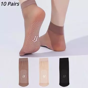 10 пар/лот, летние женские мягкие носки, бархатные нескользящие нижние модные прозрачные дышащие тонкие шелковые носки для женщин и девочек EUR36-39