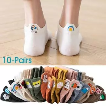 10 пар/лот, женские носки с героями мультфильмов, женские носки до щиколотки с вышивкой кролика-морковки, милые хлопковые носки, размер 35-39 10pair