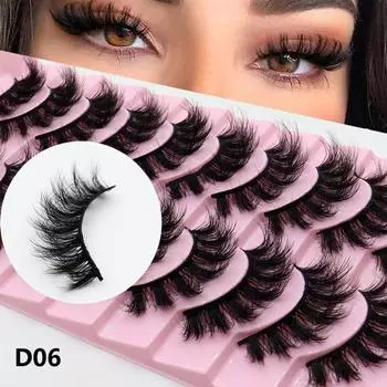 10 пар накладных ресниц3D пушистые мягкие толстые вьющиеся черные матовые преувеличенные ресницы для вечернего макияжа D06-8D019