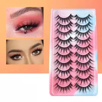 10 пар накладных ресниц, завиток, натуральный 3D-эффект, имитация мягких аксессуаров для свиданий, искусственные волокна, красота, накладные ресницы для сцены