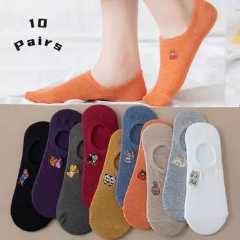 10 пар носков, женские носки, летние хлопковые носки с вышивкой, японские носки-лодочки, носки в студенческом стиле, приливные носки 10 Pairs Mixed color
