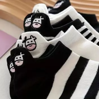 10 пар очаровательных женских носков с рисунком коровы из мультфильма, милые, легкие, дышащие, с низким вырезом, модные, мягкие, удобные, для повседневной носки One size