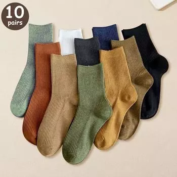 10 пар однотонных носков женские повседневные дышащие уличные спортивные носки модные школьные носки для девочек One Size