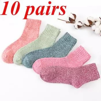 10 пар осенне-зимних женских однотонных носков из смешанного хлопка в корейском стиле, модные дышащие повседневные спортивные носки средней длины 10 pairs разноцветный