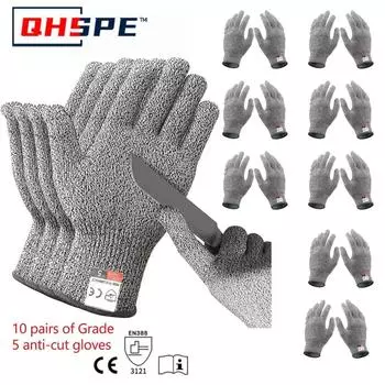 10 пар перчаток против порезов класса 5. Кухонные перчатки из HPPE, устойчивые к царапинам. Резка стекла надежно защищает садовников. Small size