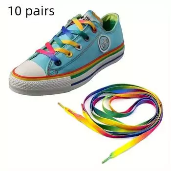 10 пар радужных шнурков на плоской подошве, парусиновые спортивные повседневные туфли, шнурки, плоские градиентные цветные шнурки, цветные белые шнурки на парусиновой подошве 10 pairs