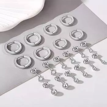 10 пар серег-кольцов с несколькими пирсингами, сверкающие циркониевые серьги-гвоздики, элегантный комплект круглых сережек-гвоздиков Sets