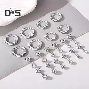 10 пар серег-кольцов с несколькими пирсингами, сверкающие циркониевые серьги-гвоздики, элегантный комплект круглых сережек-гвоздиков Sets
