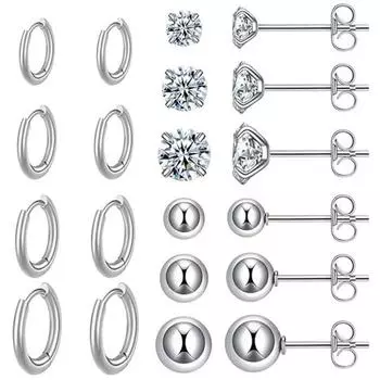 10 пар серег-кольцов с несколькими пирсингами, сверкающие циркониевые серьги-гвоздики, элегантный комплект круглых сережек-гвоздиков Sets