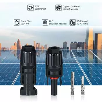 10 пар солнечных разъемов с гаечным ключом. Разъемы для кабеля солнечной панели. Мужская и женская солнечная панель. чёрный