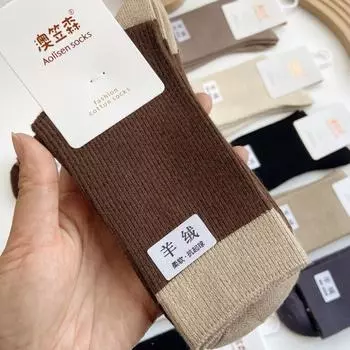 10 пар теплых кашемировых носков для женщин, весна-осень, утолщенные плюшевые носки средней длины, однотонные шерстяные теплые модные домашние спальные носки 10 Pairs