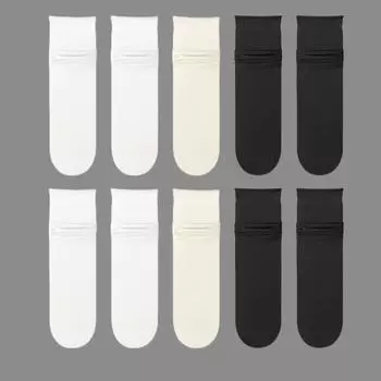 10 пар тонких носков-гольфов из ледяного шелка для женщин, летние прохладные носки до середины икры, черно-белые ледяные носки, махровые носки для женщин