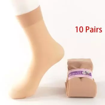 10 пар весенне-летних черных нейлоновых носков средней длины для женщин, шелковые носки до щиколотки, короткие носки, женские нескользящие эластичные носки до щиколотки, Meias Free Size