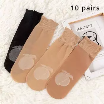 10 пар весенне-летних тонких кружевных чулок с рюшами и свободными манжетами до щиколотки плюс хлопковые нескользящие чулки персикового цвета с нижней частью 35-39 чёрный