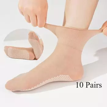 10 пар весенних и летних чулок. Короткие чулки на хлопковой подошве. Свободные чулки до середины икры с воланами. Короткие нескользящие чулки. 35-39 чёрный