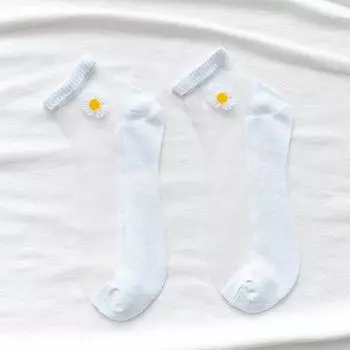 10 пар женских белых носков с ромашками, набор, модные летние тонкие дышащие носки конфетных цветов из прозрачного хрустального шелка до щиколотки One Size