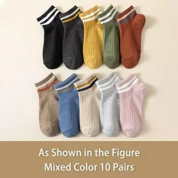 10 пар женских носков на весну и лето, четырехсезонные, полосатые, однотонные, простые и модные, удобные, студенческие Single code