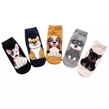 10 пар женских носков с изображением собак, кавайные хлопковые короткие носки, милые низкие носки для девочек One size