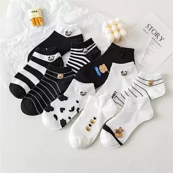 10 пар женских носков с милым животным принтом низкой посадки, набор для женщин, повседневный стиль, популярные и модные носки для дам и девушек One Size